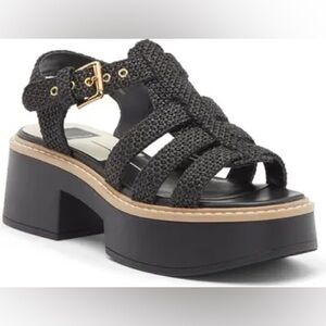 Dolce Vita Liani Platform Chunky Black Sandal in Onyx Raffia